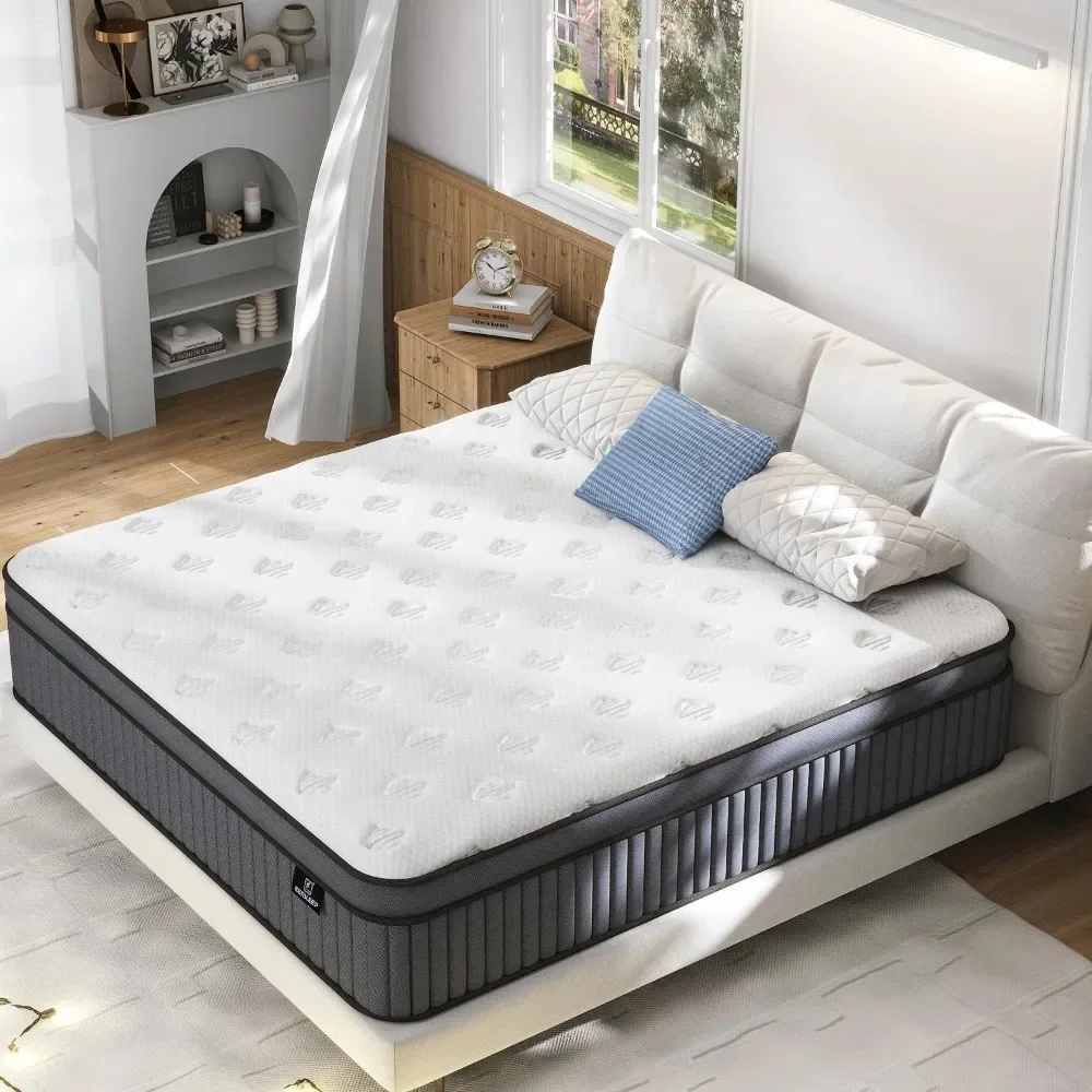 

12 Inch Firm Hybrid Mattress in a Box, Mattress With Memory Foam and Independent Pocket Springs, Strong Edge Support