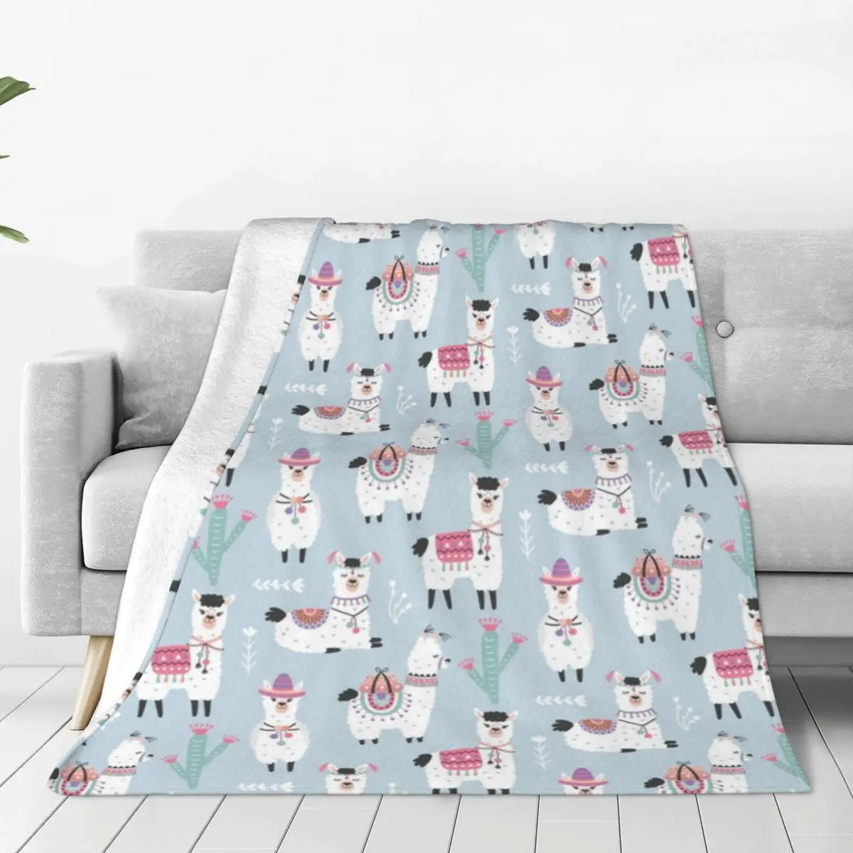 

Oh My Alpaca Cute Cartoon Animal Knitted Blankets Fleece Scandinavian Style Super Warm Throw Blankets Home Couch Bedroom Quilt