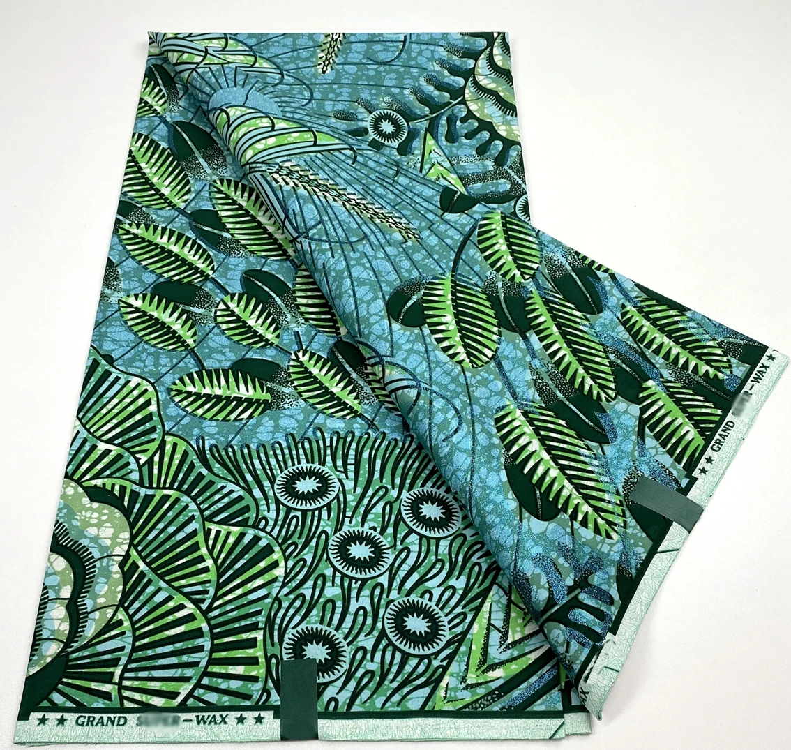 African cotton wax prints fabric Grand super Hollandais wax fabric Golden wax glitter  6 yards per piece