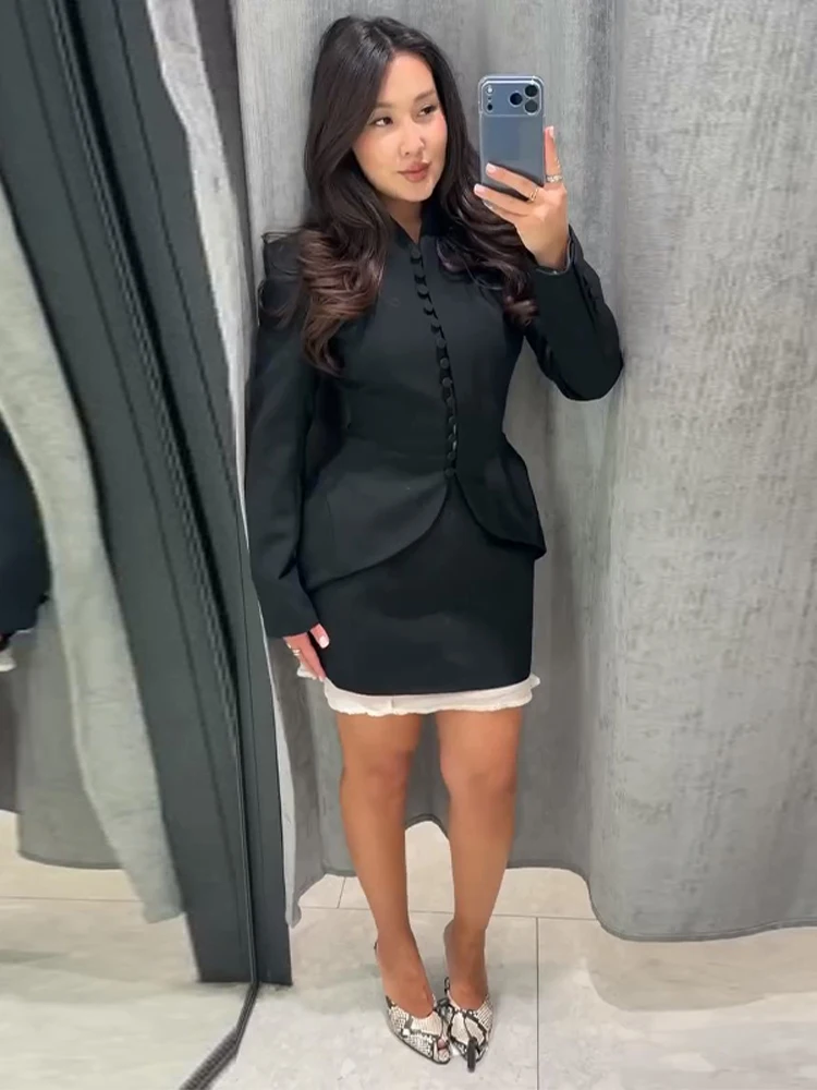 Einreihiger Taillierter Meerjungfrauen-Anzug Blazer für Damen Eleganter V-Ausschnitt Langarm Einfarbiger Schlanker Mantel Modische Damen-Oberbekleidung Neu – Detail 16