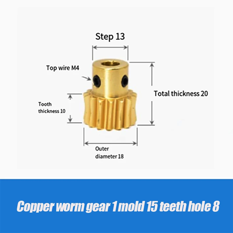 Copper Worm Gear 1 Mold 15 Teeth Hole 8