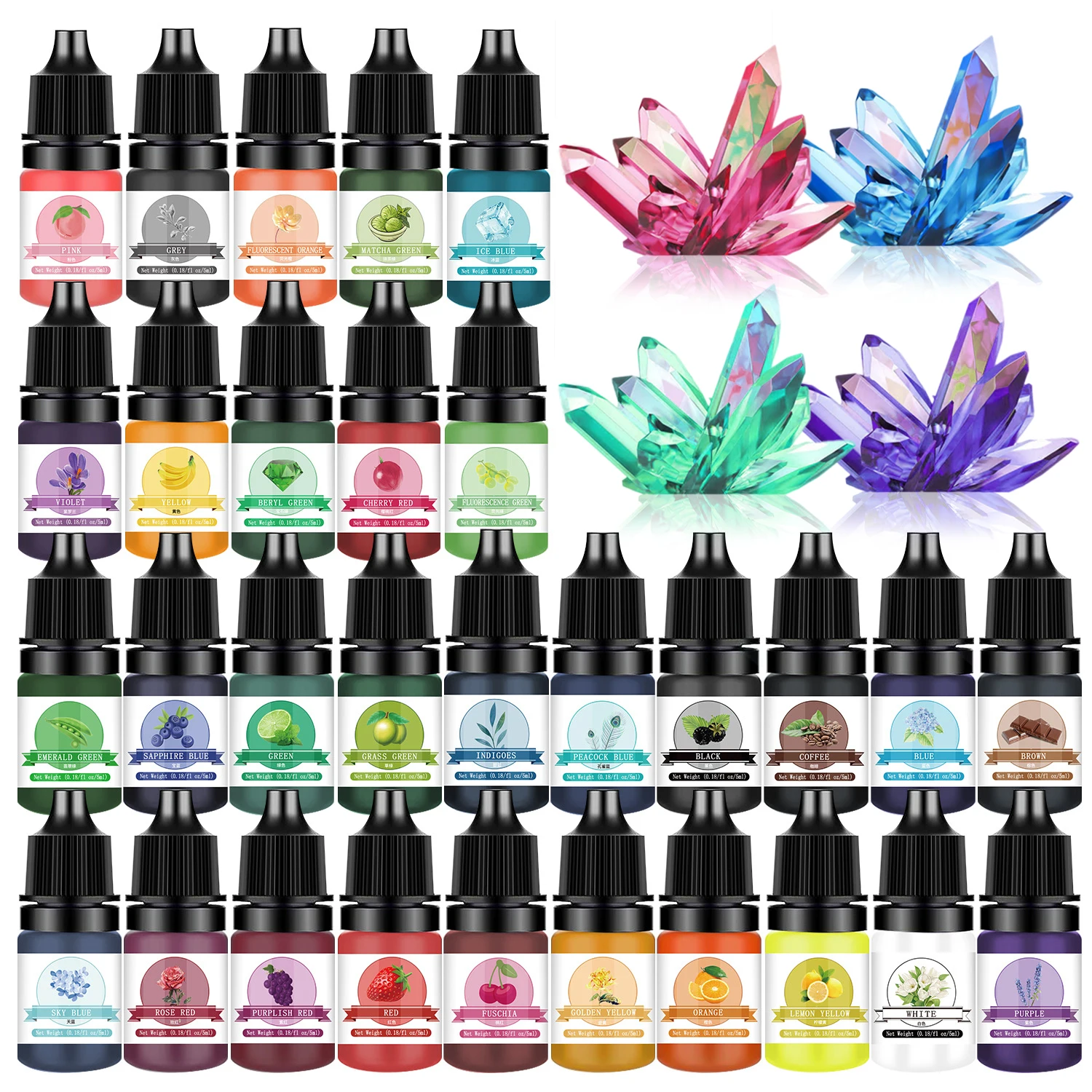 30 Color Epoxy Resin Pigment Set, 5 ml, UV Resin Dye Set for DIY Jewelry and Crafts, Assorted Colorants for Artistic Creations
