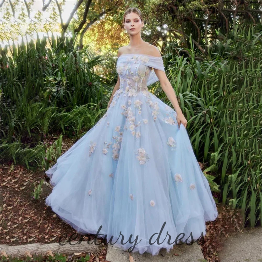 Customized Off The Shoulder A Line Evening Dress 3D Lace Applique Charming Prom Dresses Floor-length Party Gown вечернее платье