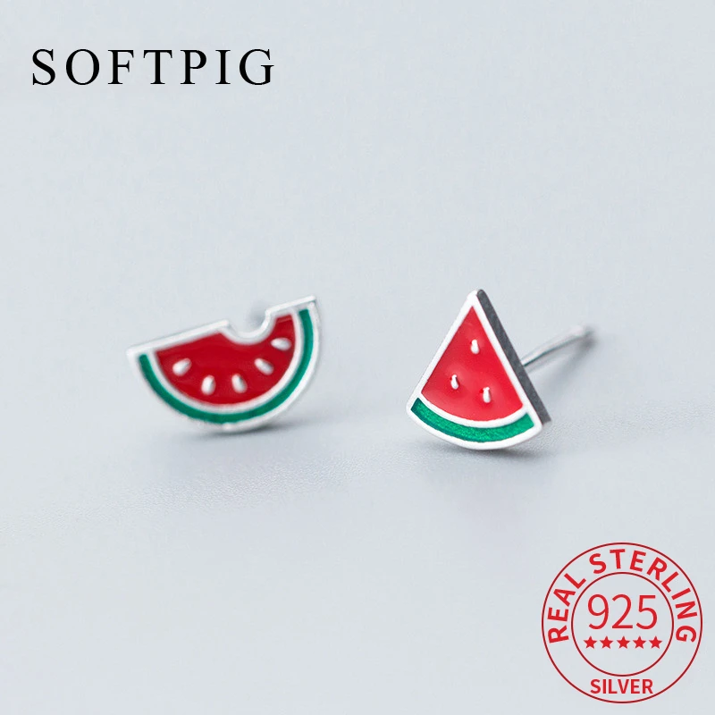 

SOFTPIG 925 Sterling Silver Stud Earrings For Women Fine Jewelry Creative Watermelon Shape Piercing Delicate Summer Accessories