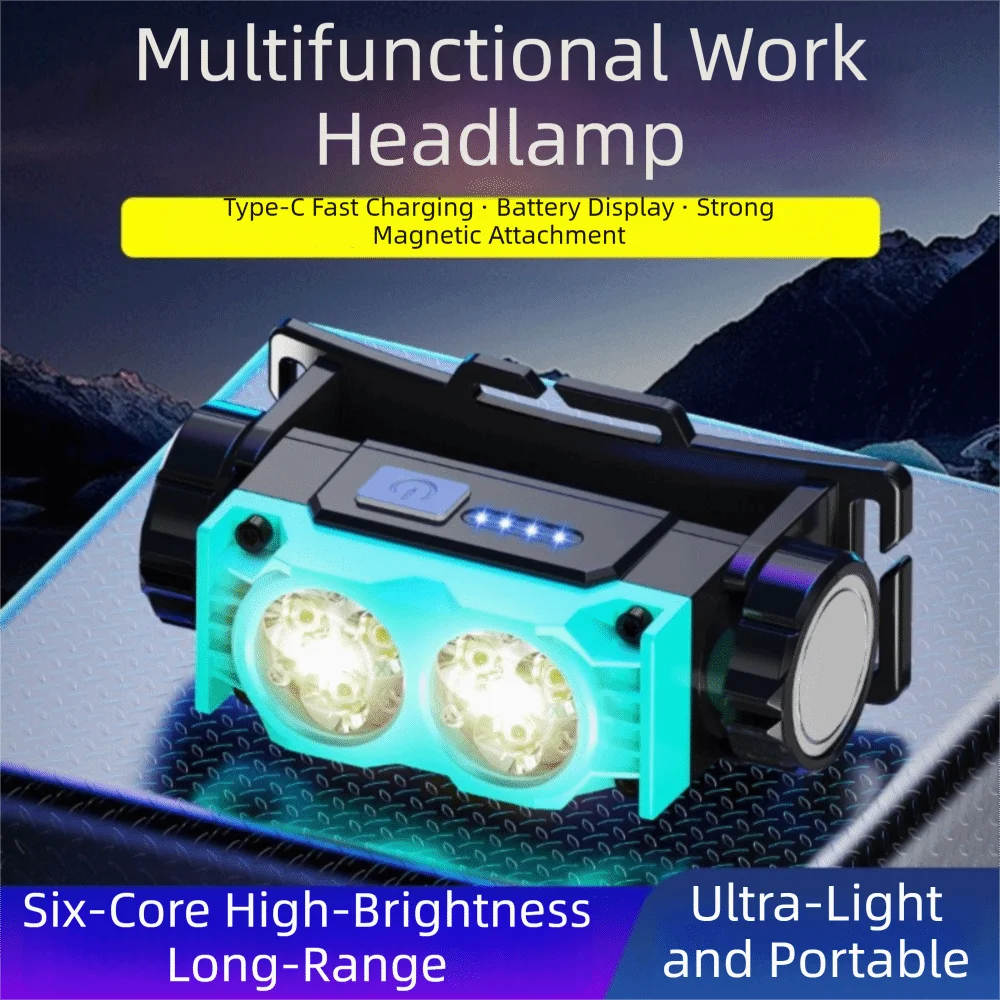 Powerful 6 Core LED Headlamp Lightweight 109g Adjustable Angle Hands Free Headlamp Adjustable Beam Long Runtime