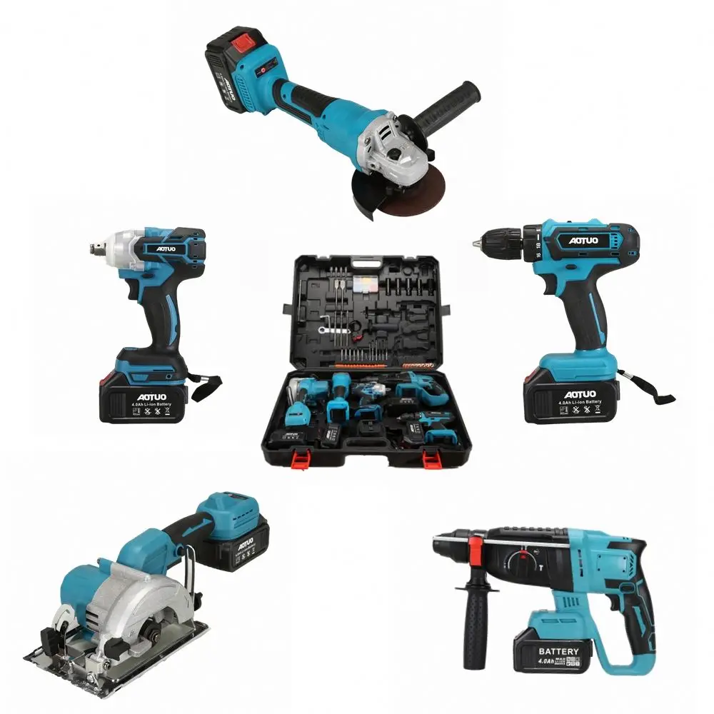 

Hot Selling 5-piece 21V Combination Power Tool Set Portable Cordless Electric Hammer Impact Drill Angle Grinder Wrench Circular
