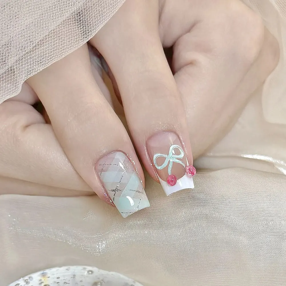 1 szt. Naklejki na paznokcie 5D z kokardką wiśniową, różowo-białe, samoprzylepne naklejki do zdobienia paznokci, wysokiej jakości naklejki do manicure