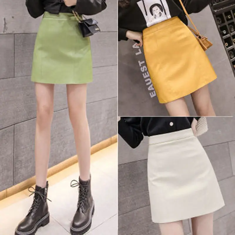 2024 Autumn Winter 5 Colors Leather Skirt a Word High Waist Faux Leather Skirt for Women Skirts Mujer Faldas Saias Mulher