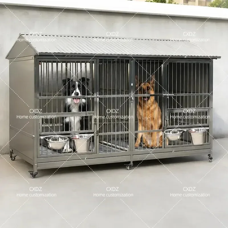 Large Stainless Steel Dog Cage Outdoor Rainproof Cold Proof Kennel with Toilet for Alaska Golden Retriever Big Dogs