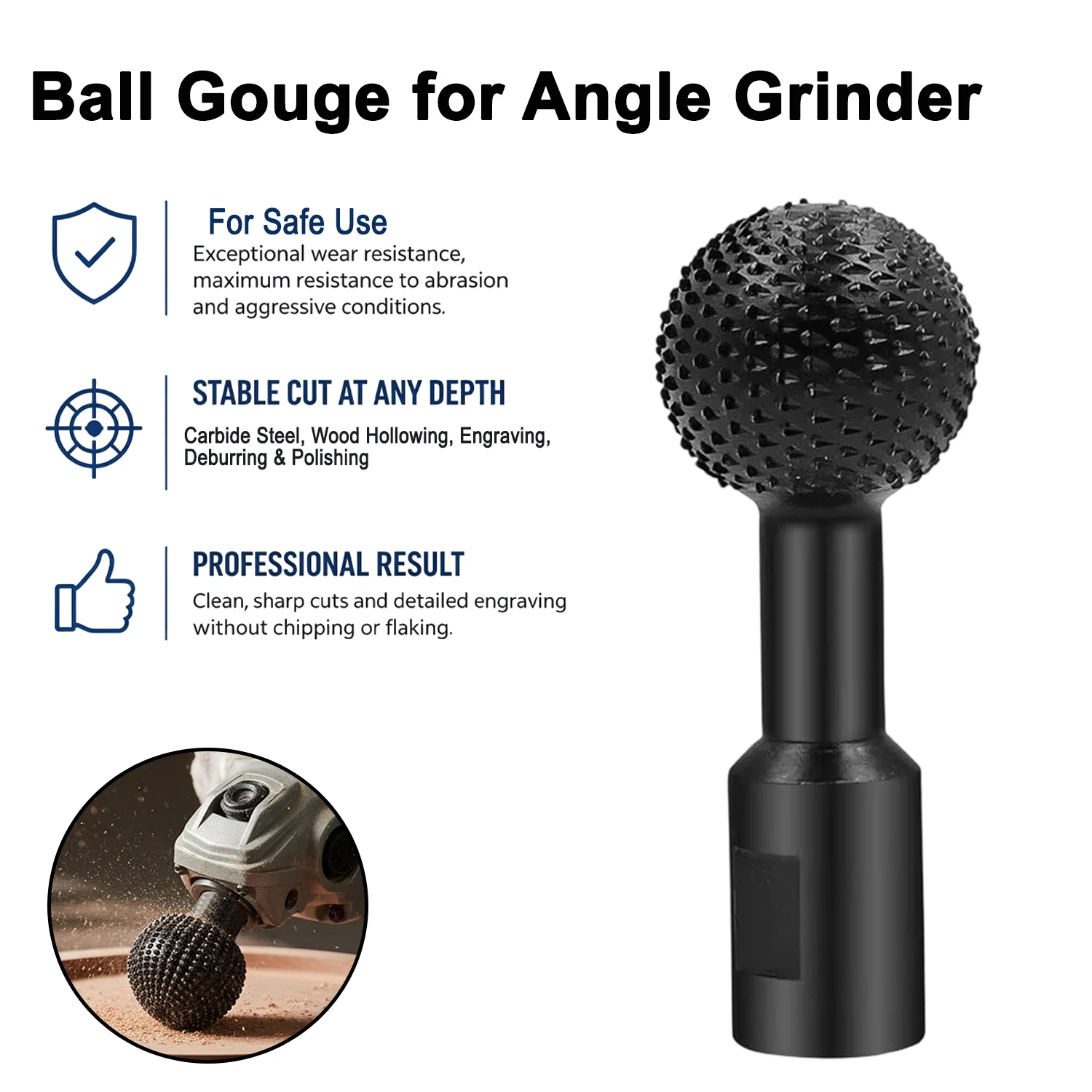 40MM angle grinder spherical spindle rotating wood carving polishing engraving drill ball chisel grinding tool