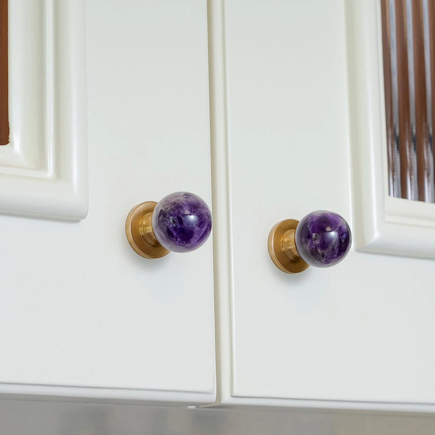French Luxury Cabinet Door Handle Wardrobe Door Shoe Cabinet Drawer Brass Crystal Marble Ball Color Small Handle Home Decoration