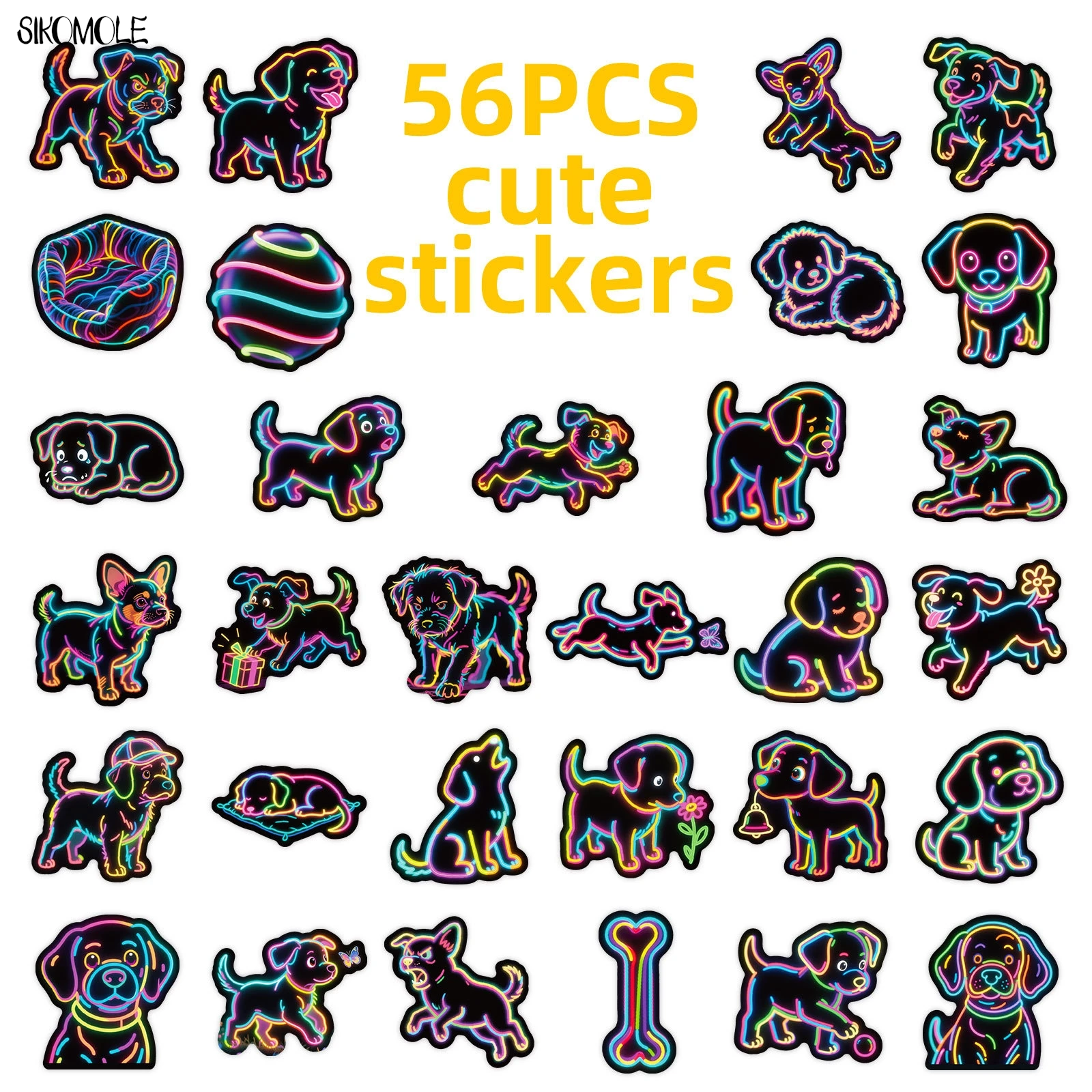 10/30/50 SZTUK Neonowe Naklejki Graffiti z Psem w Stylu Kreskówkowym Kawaii Zwierzęta DIY PVC Dekoracja Kreskówkowa Laptop Gitara Wodoodporna Naklejka