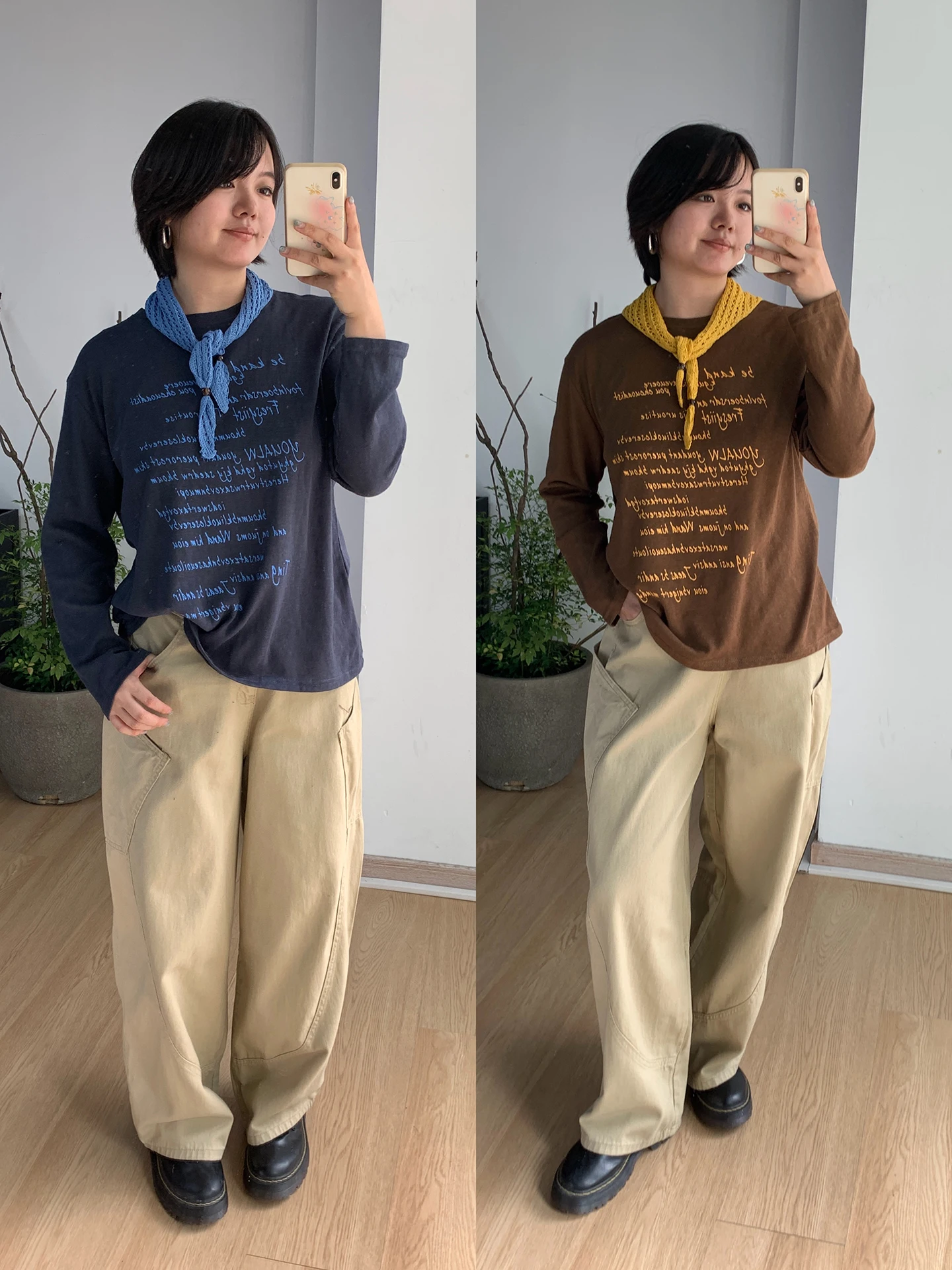 

Double Color Letter Print Long Sve T-irt Women's Autumn Versatile Top e Scarf Casual Sle Other Fabric Cosition