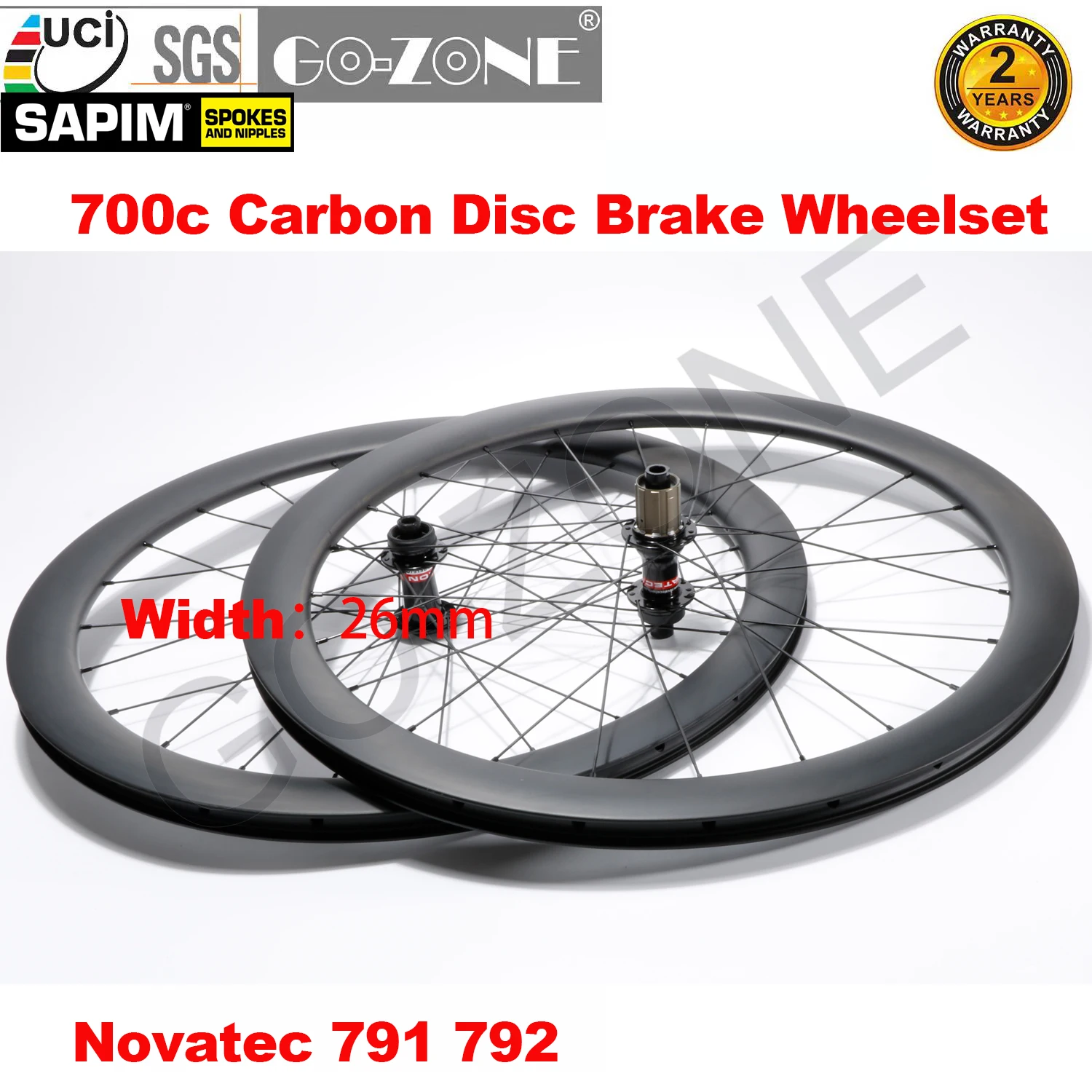 Carbon 700c Wheelset Disc Brake 26mm U Shape UCI Quality Clincher Tubeless Tubular Novatec 791 792 Sapim 24/24H Road Bike Tires