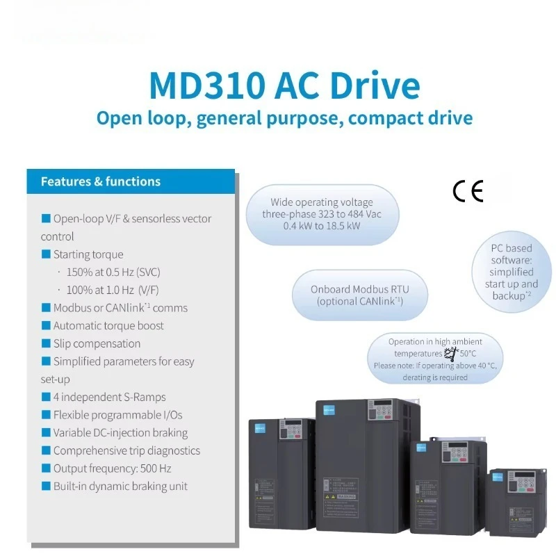 

Inovance MD310T0.4B VFD 150W Three-Phase 380/440V AC Motor Variable Frequency Drive with Vector Control IP20