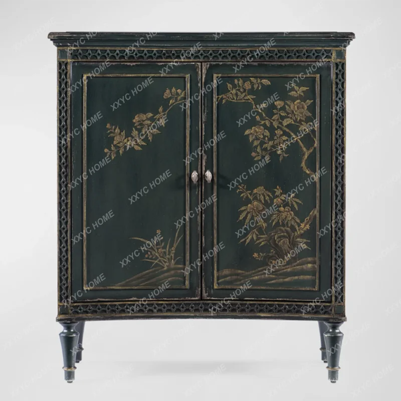 vintage style art painted dining side living room double door locker study room household file cabinet