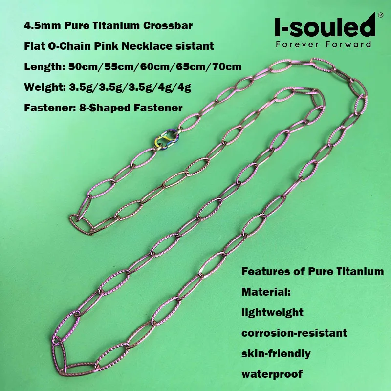 4.5mm Pure Titanium Crossbar Flat O-Chain Pink Necklace Lightweight, Waterproof, and Corrosion-Resistant