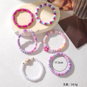 Bohemian Polymer Clay Perlen Armband Kette Set für Frauen, neue Modeschmuck, Blume, Stern, Schildkröte, Perlenarmband, 4 Stile 8 Hauptverkaufsschildkrötenarmband - №8