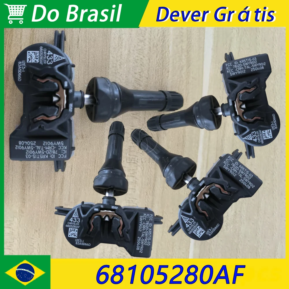 68105280AF 4PCS Sensor TPMS de Pressão dos Pneus 433MHZ para Fiat Toro 500X Chrysler Pacifica Jeep Compass Renegade 68313387AB 53305555