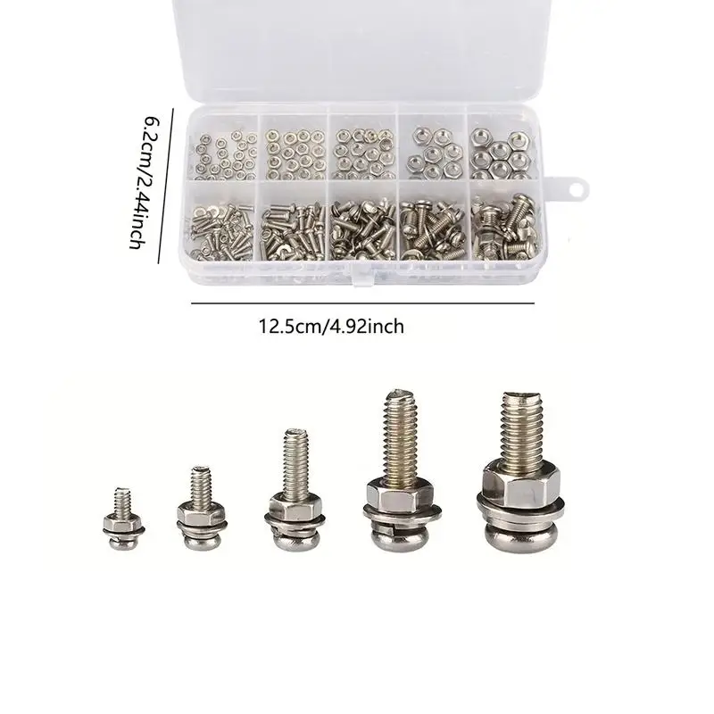 320Pcs Stainless Steel Screws Nuts Washers Assortment Kit, M2 M2.5 M3 M4 M5 Bolts Nuts Hardware Fasteners Set with Storage Box F