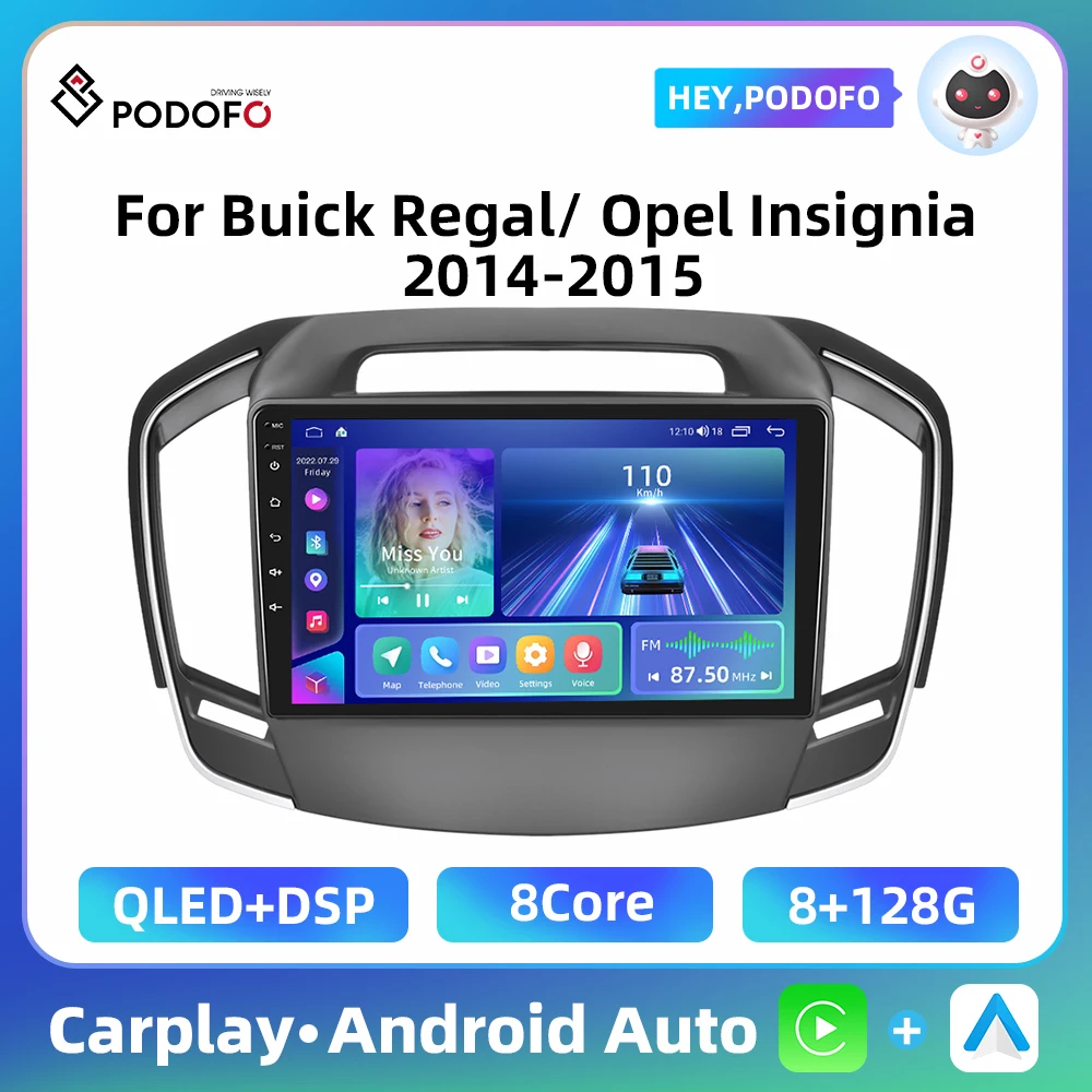 Podofo 9'' 2din Car Radio For Buick Regal/Opel Insignia 2014-2015 Multimedia Player GPS Navigation Carplay Android Auto 8Core