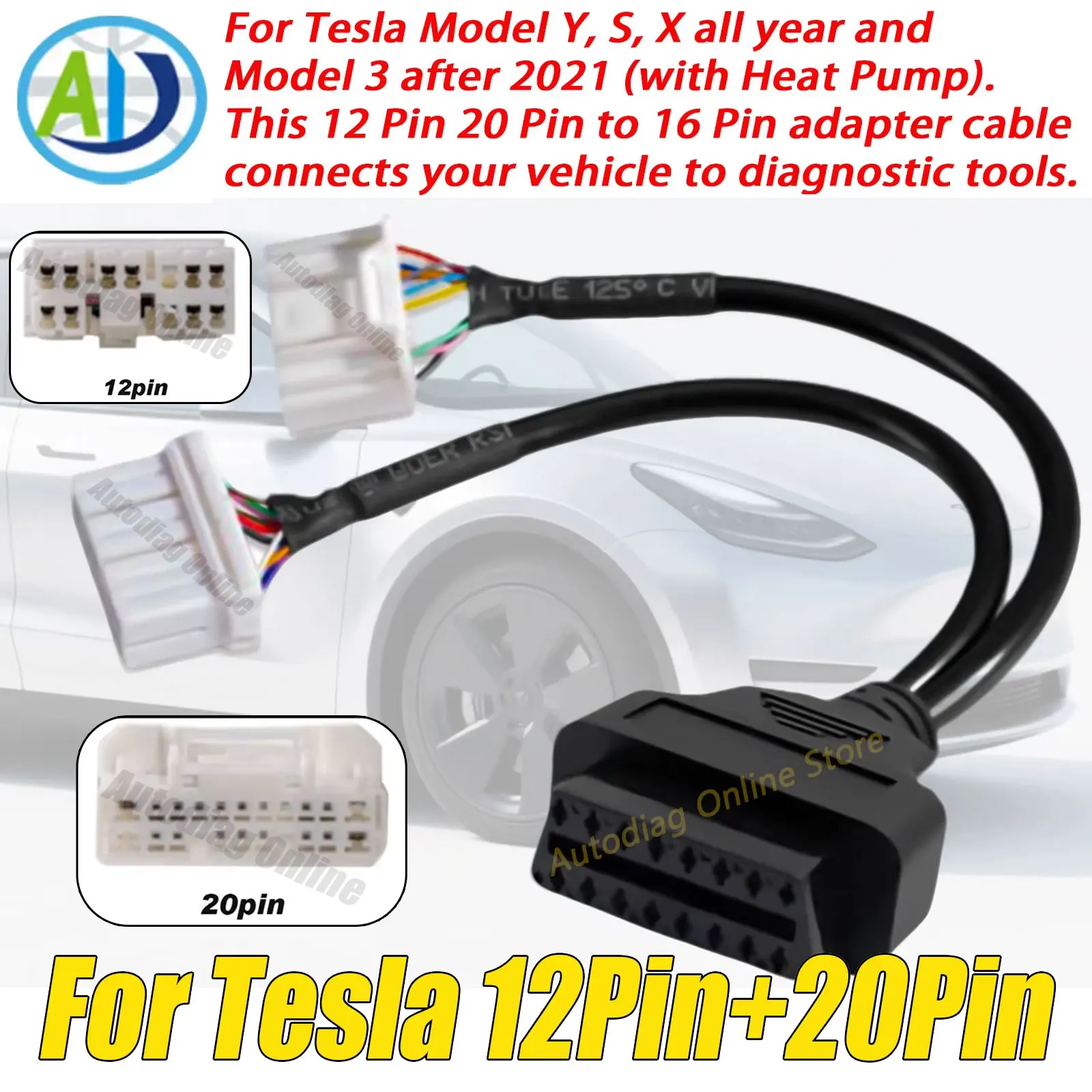 테슬라 모델 X/S/3/Y 자동차용 OBD2 진단 케이블, 런치/오텔 스캔 도구용 OBDII 진단 어댑터 하네스 커넥터