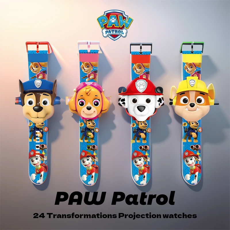 Paw Patrol Watch for Kid Cartoon Anime 3D Projection 24 Pattern Chase Skye Electronic Watch Marshall Rubble Watch Wristband Gift