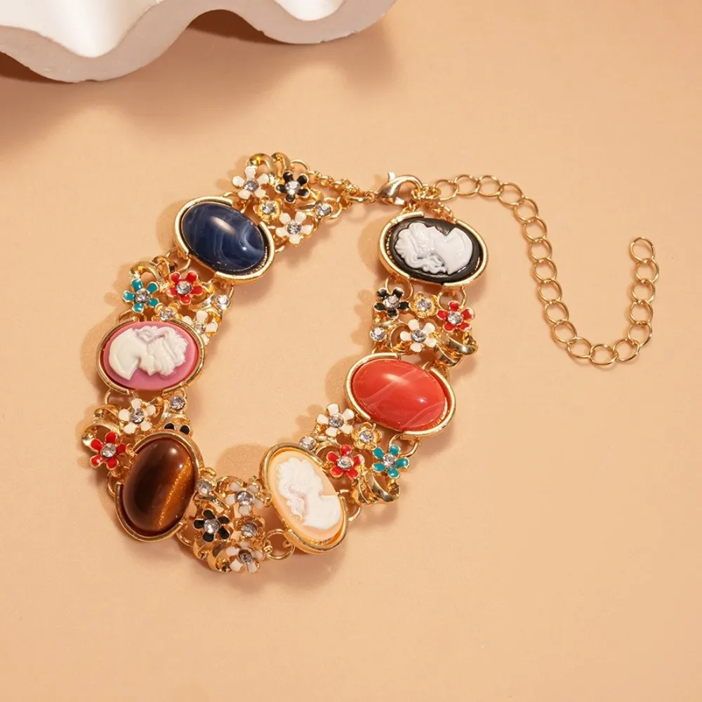 الحرف اليدوية الراتنج الباروك سوار زهرة مجوهرات اكسسوارات الرجعية المينا الإسورة العرقية خمر المرأة سوار اليد النساء فتاة #4