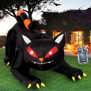 6ft Halloween Decorations on sale Inflatable Outdoor Lighted Black Cat with Wings,