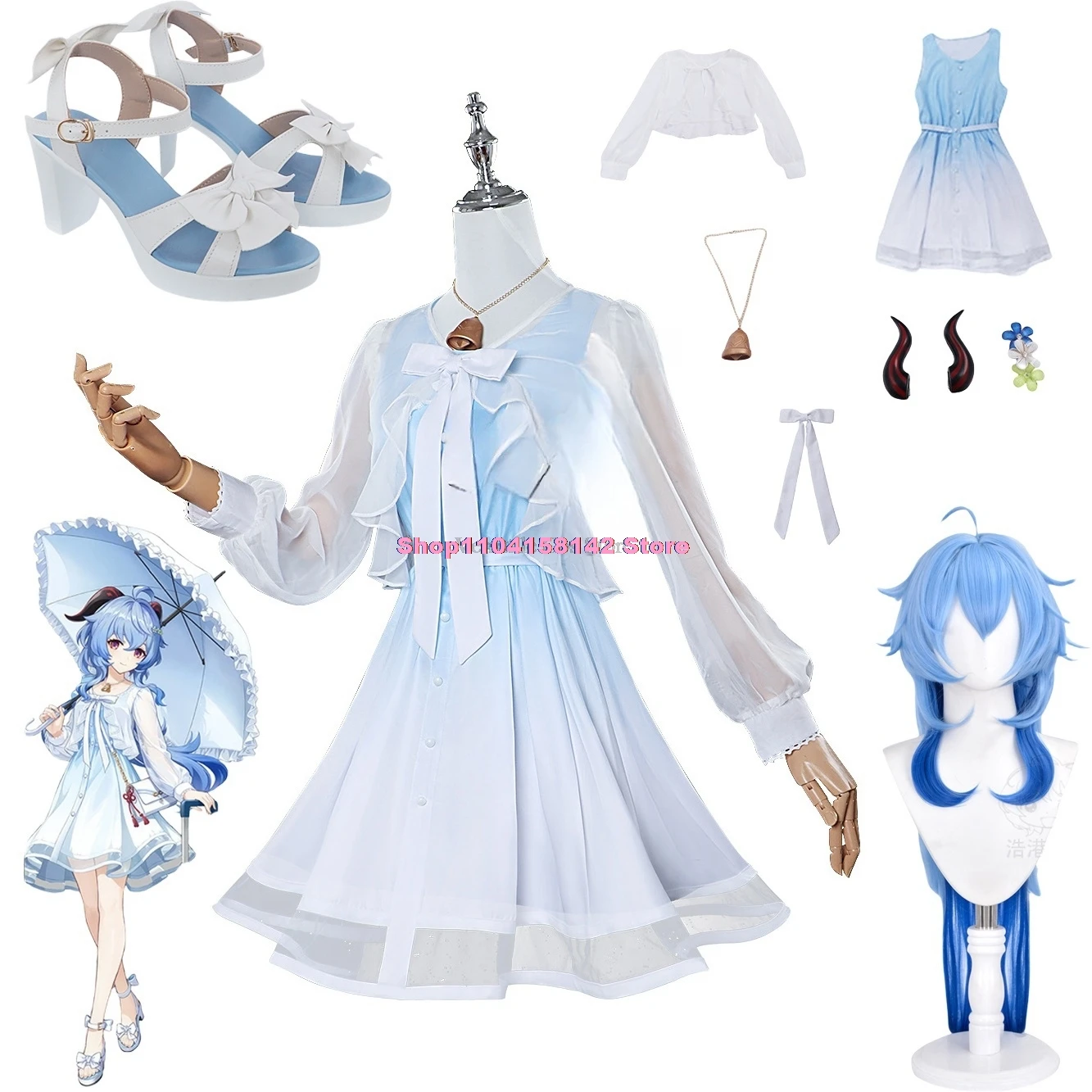 Ganyu Cosplay Game Genshin impact Ganyu Cosplay Costume Wig Summer Lovable Lolita Secretary Thin Dress Halloween Party Suit