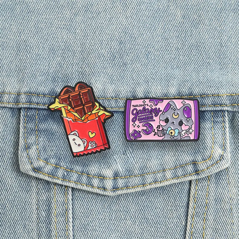 Cute Cartoon Snack Badge Galaxy Cookies Chocolate Enamel Pins Sweet Candy Kitten Animal Brooches Decor Accessories
