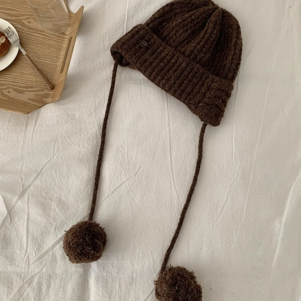 

Korean Winter Y2k Knitted Cap Windproof Thick Pom-pom Knit Cap Soft Warm Casual Beanie Hats Outdoor
