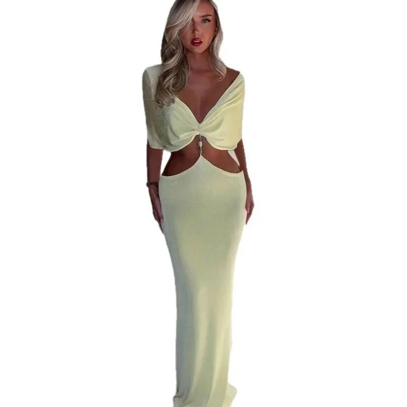 セクシーなスリムフィットワンショルダーロングドレス、カットアウトディテール付き夏スリムフィットボディコンドレスエレガントなレディースイブニングドレス宴会用