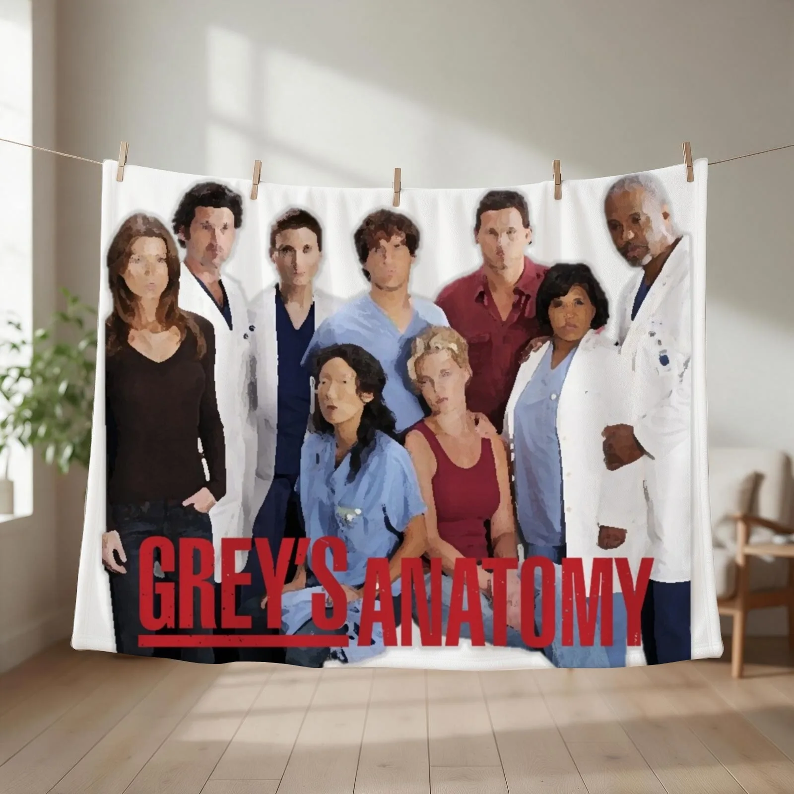 Greys - cast image Throw Blanket couch cozy soft plush fuzzy picnic outdoor blanket