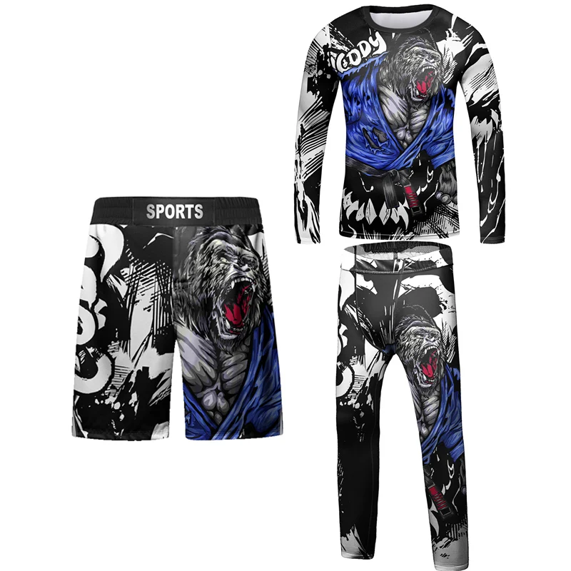 Mma Kids  Rash Guard Bjj T-shirt+Pant Set Jiu Jitsu Shorts Children Kickboxing Muay Thai Fighting Sportwear Boy Boxing Clothing