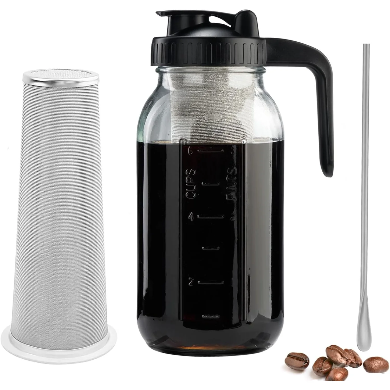 Cold Brew Coffee Maker with V-shaped Lid, 64oz Iced Coffee Maker with Stainless Steel Filter, BPA Free Sturdy Cold Brew Pitcher