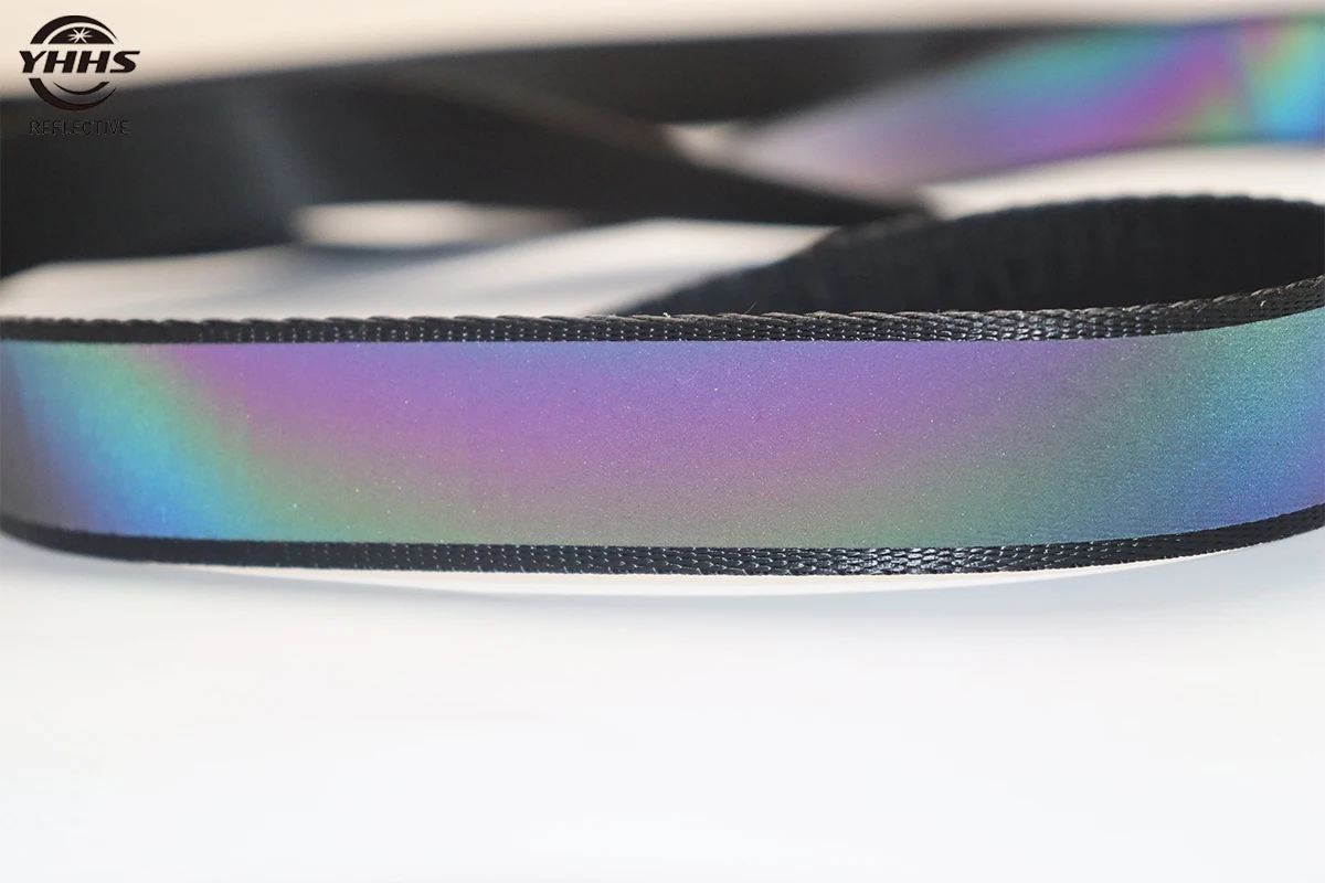 1.4mm Thick Black 100% Nylon Holographic Ribbon Rainbow Reflective Webbing  for Shoulder Strap Pet Belts Garment Accessories