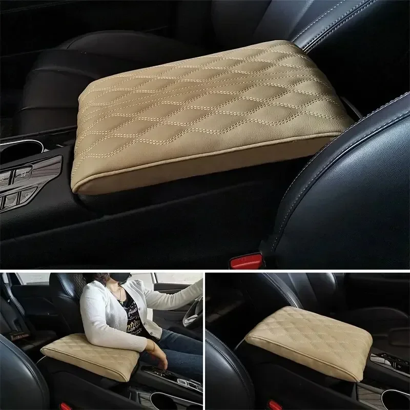 PU-Leder Auto-Armlehnenauflage Mehrfarbige Mittelkonsolen-Abdeckung mit Wellenmuster Bestickte Auto-Sitzbox-Schutzkissen Handstützen – Detail 10