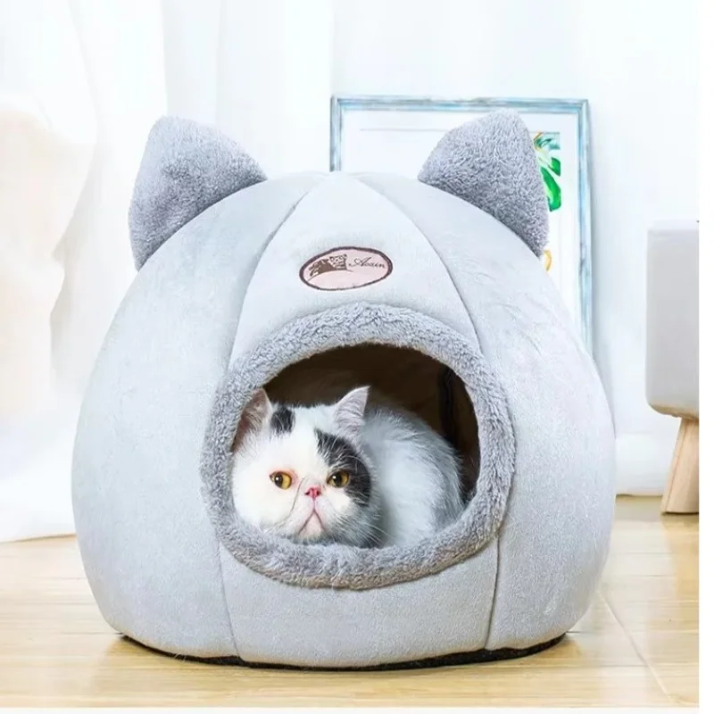 

Cat Head Shape Cute And Comfortable Warm Cat House Safe Sleep Cave Non-Slip Semi-Closed Design Four Seasons Universal Cat Nest