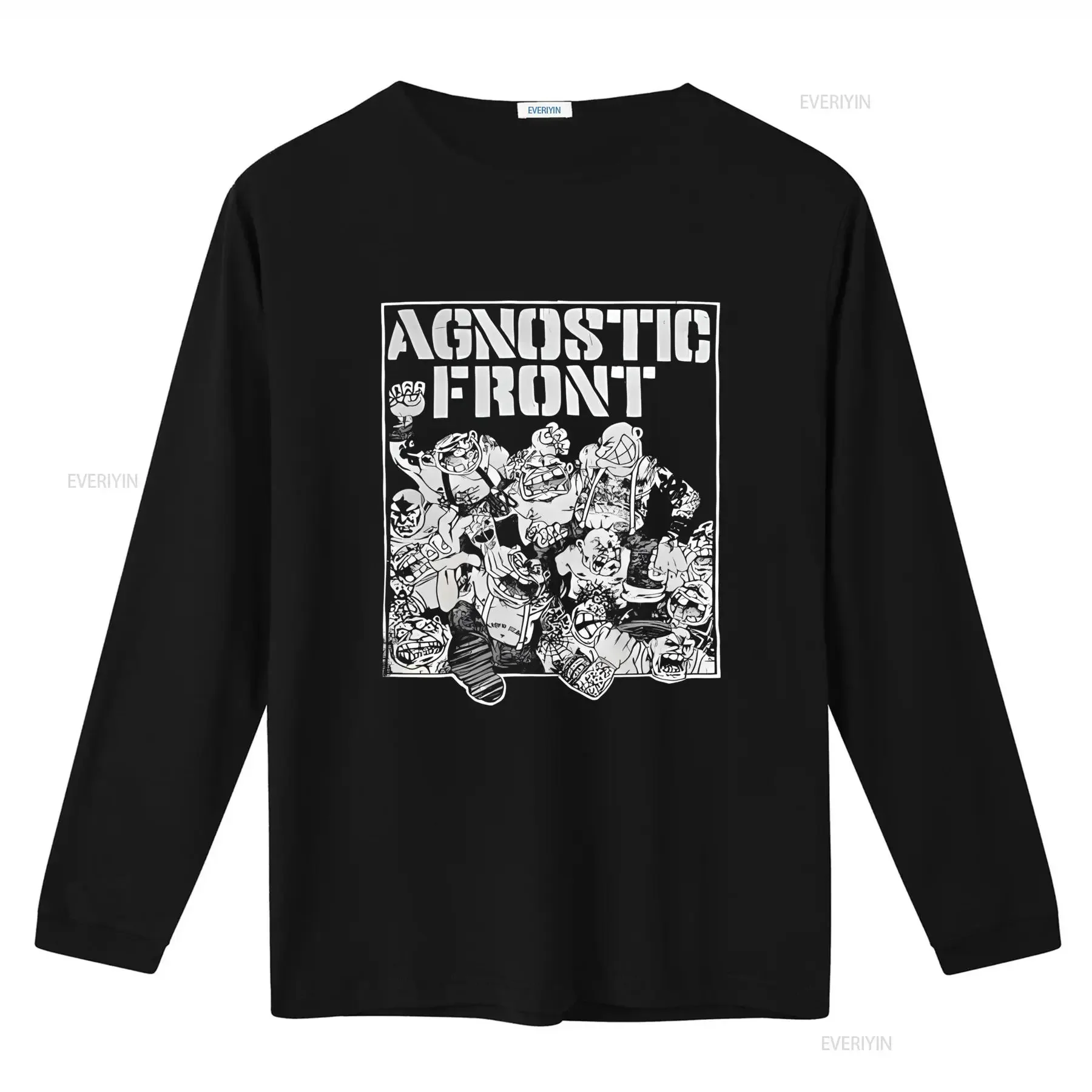 AGNOSTIC FRONT Skinheads Moshing SO36 Flyer Art Black T Shirt NYHC the Psychos SSD Punk Rock Style vintage Washed