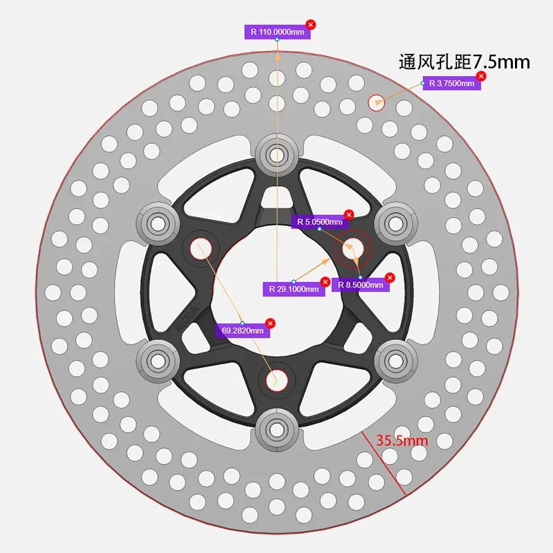 아름다운 3홀 245 플로팅 디스크 220 브레이크 디스크 폴 코어 7.0 홀 간격