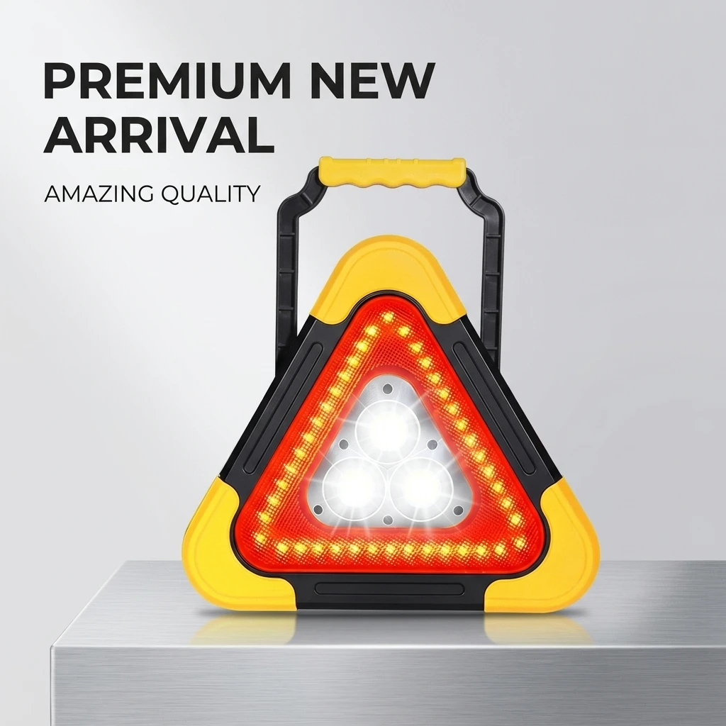 Car Emergency Warning Triangle Solar LED Roadside Hazard Sign Reflective Safety Light for Vehicle Breakdown Parking