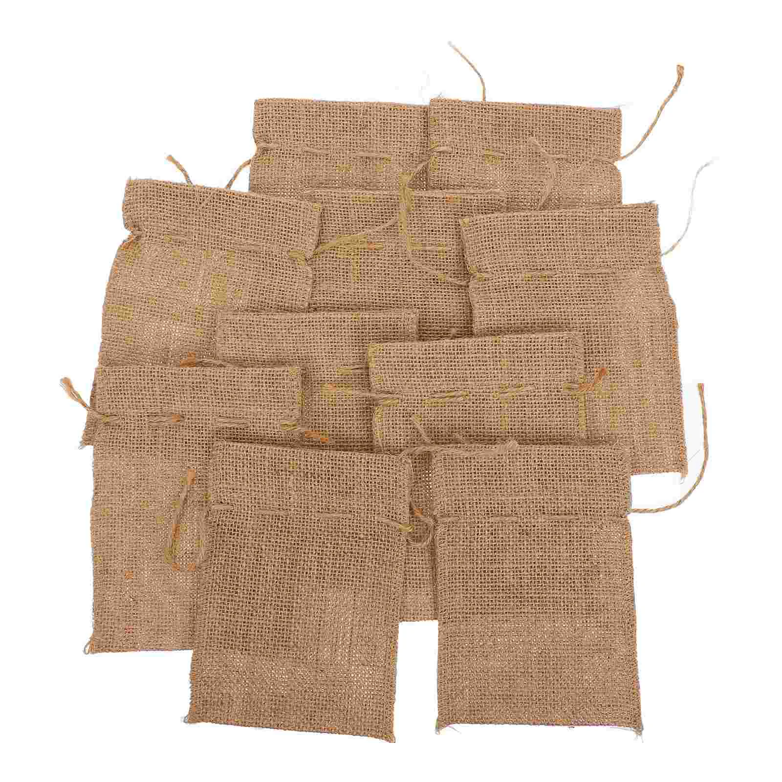 10 Pcs Burlap Bag Handmade Treat Pouches Favor Sacks Gift Small Drawstring Snack Baggies Linen Present Bags Jewelry