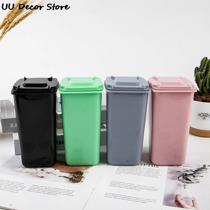 Mini Desktop Trash Can Plastic Waste Bins With Lid Household Clean Trash Desk Practical Mall Scissors Pencil Office Supplies