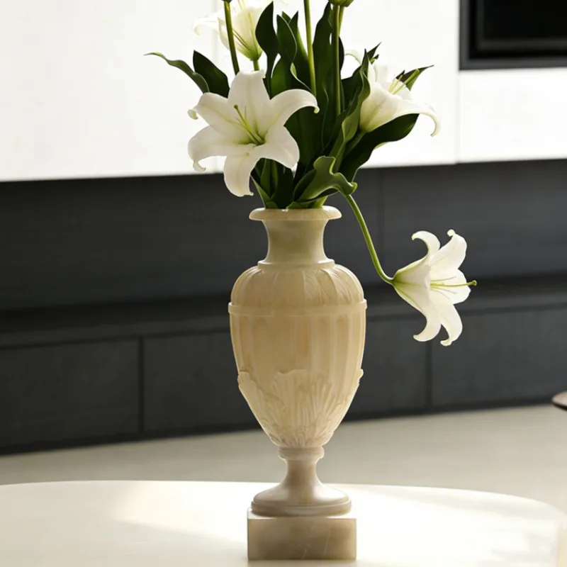 French medieval style imitation jade white vase, homestay model room balcony  niche home art ornament