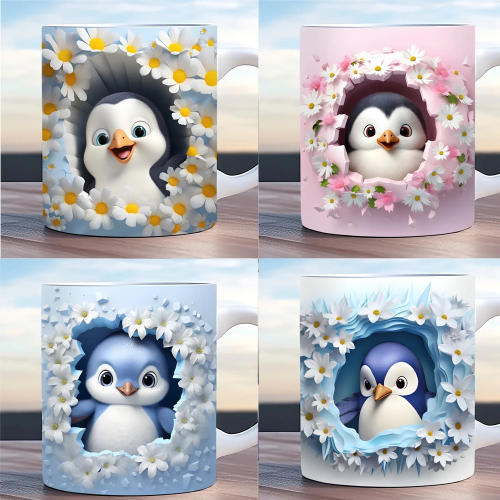 flower penguin coffee mug office coffee mug cup for ladies children birthday gift milk cup