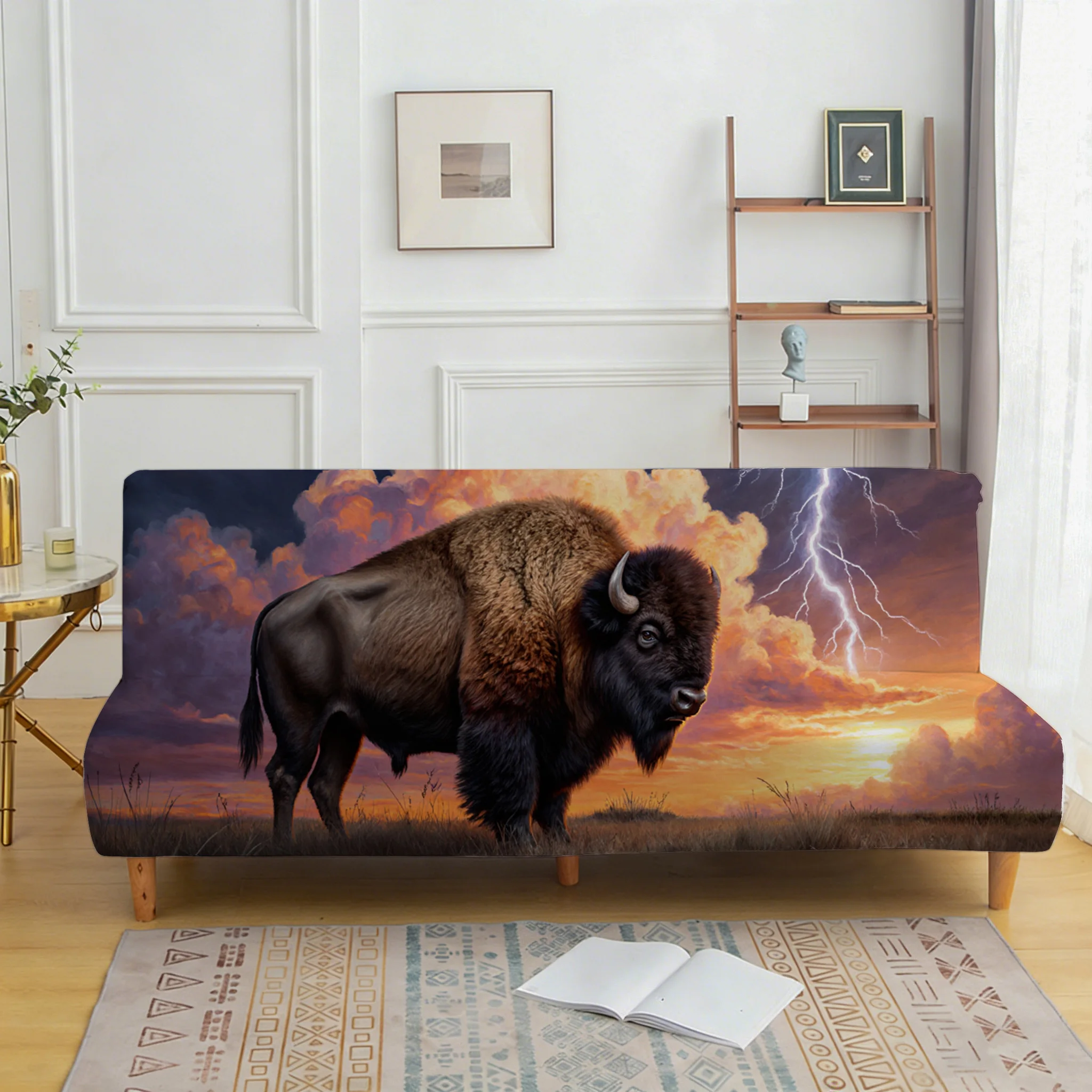 Domineering American bison printed sofa bed cover, living room sofa bed cover, dustproof machine washable sofa bed cover