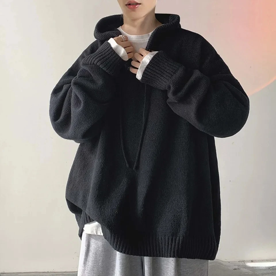 

Men's Hooded Sweater Vintage Knitted Top Trendy Long Sleeved Casual Jumpers Soft Knitwear Spring Autumn Warm Pullover Sweaters