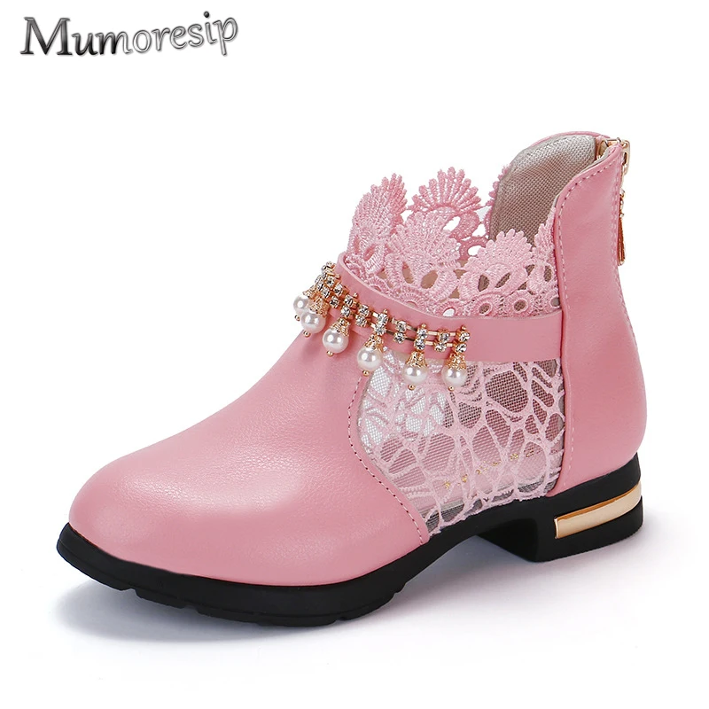 Mumoresip Princess Girls Boots Kids Ankle Boots Lace Fabric Breathable Princess Sweet Children Ankle Shoes Autumn Winter Boots