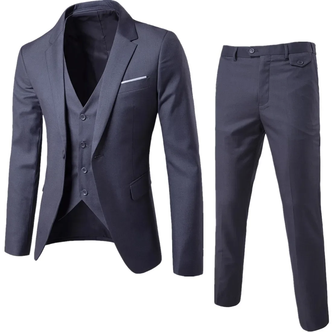 Men's Brand Suits Blazer 3 Pieces Wine Red Elegant Slim Fit Button Dress Suit Vest Party Wedding Formal Business Casual Terno